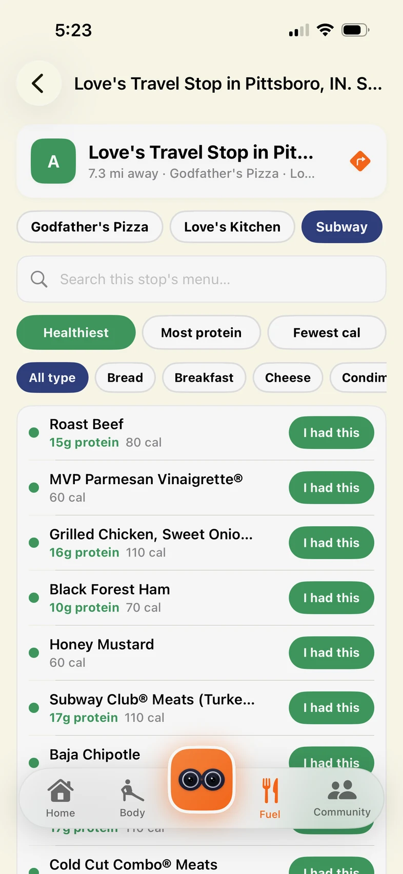 Truck-stop menus
